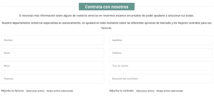 Contratar una tarifa de luz o gas de Inserimos Energía Formulario de contrataciones de Inserimos