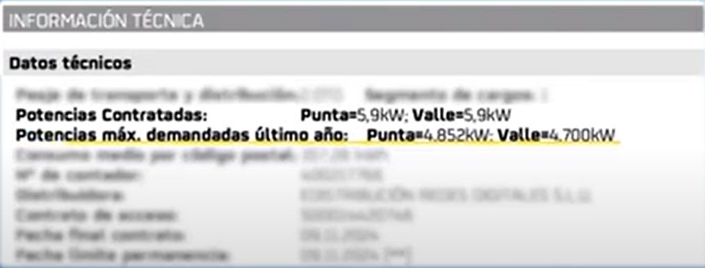 potencia contratada y potencia demanda en una factura de luz