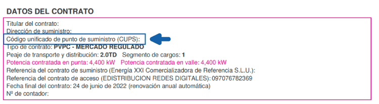 CUPS en la factura de Energía XXI Donde encontrar CUPS Factura Energía XXI