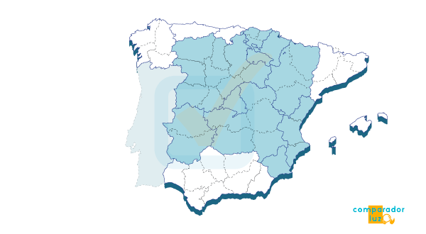 Mapa con las zonas cubiertas por Iberdrola Distribución Eléctrica en España